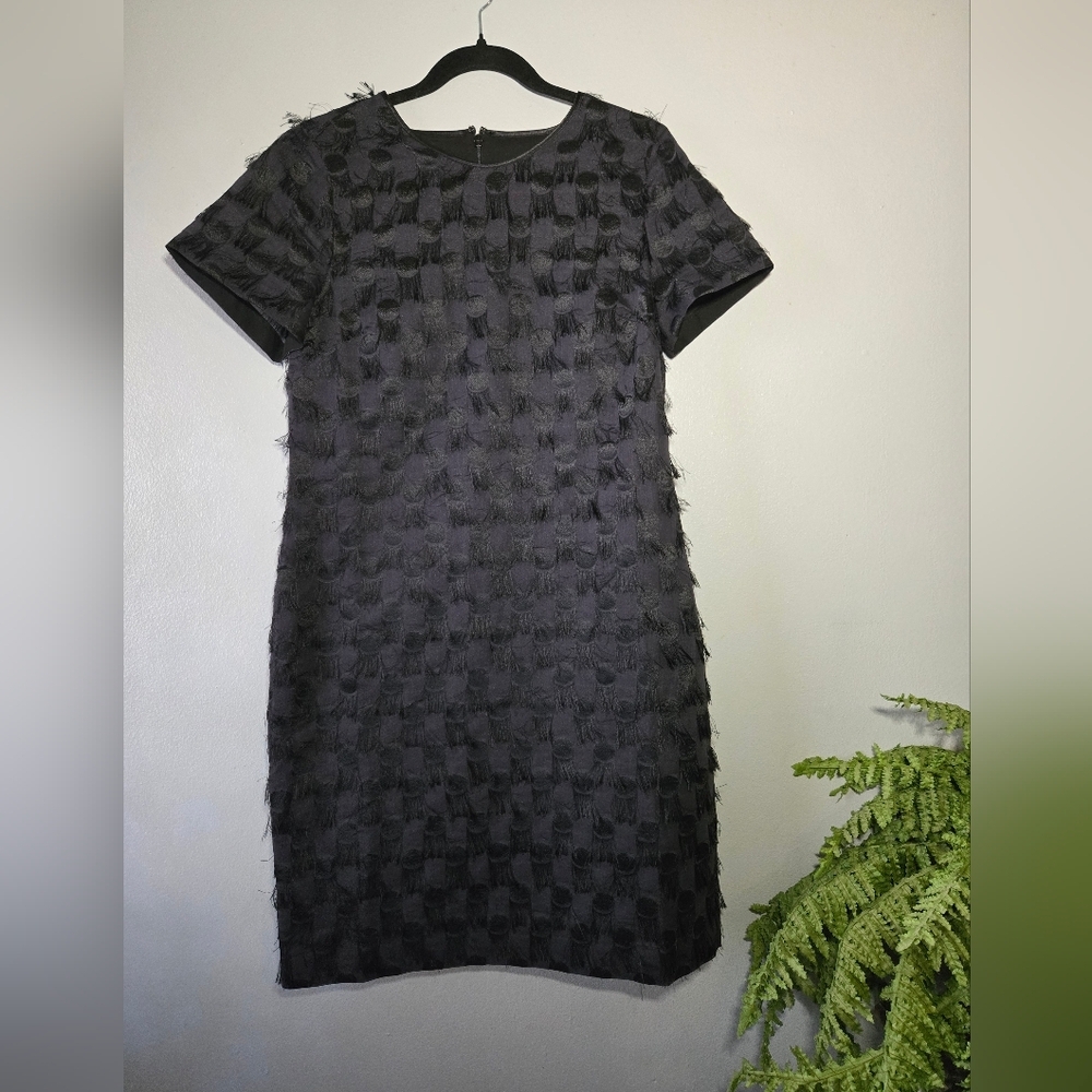 Banana Republic Black Textured Fringe Shift Dress – Size 8‎